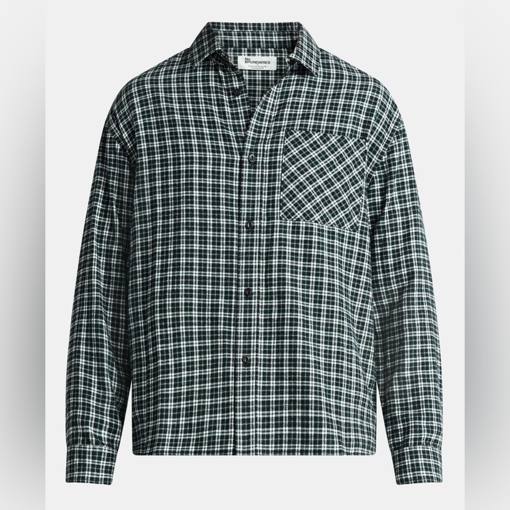 No Boundaries Men's Large Oversized Black Soot Plaid Flannel Shirt Soft Cotton L